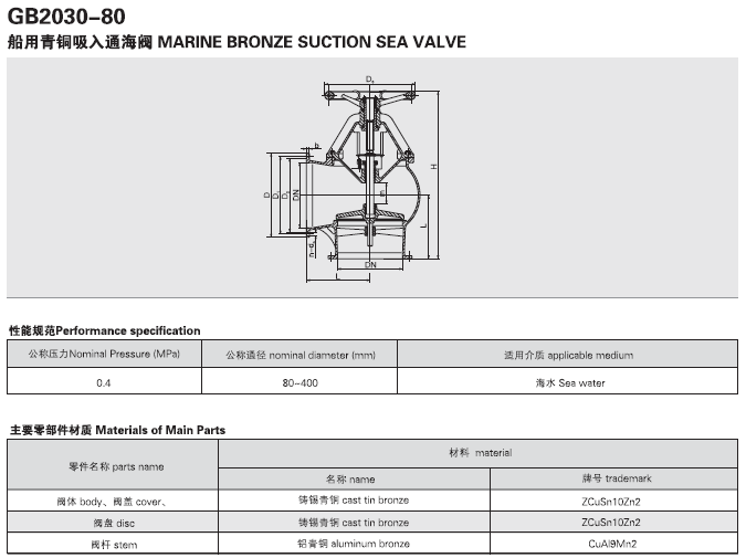 船用法蘭青銅吸入通海閥GB/T2030-80